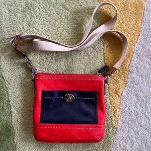 COACH Park Colorblock Leather Swingpack Crossbody Red/Navy